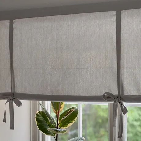 Recycled Tie-Up Roman Blind Elin, Linen/White