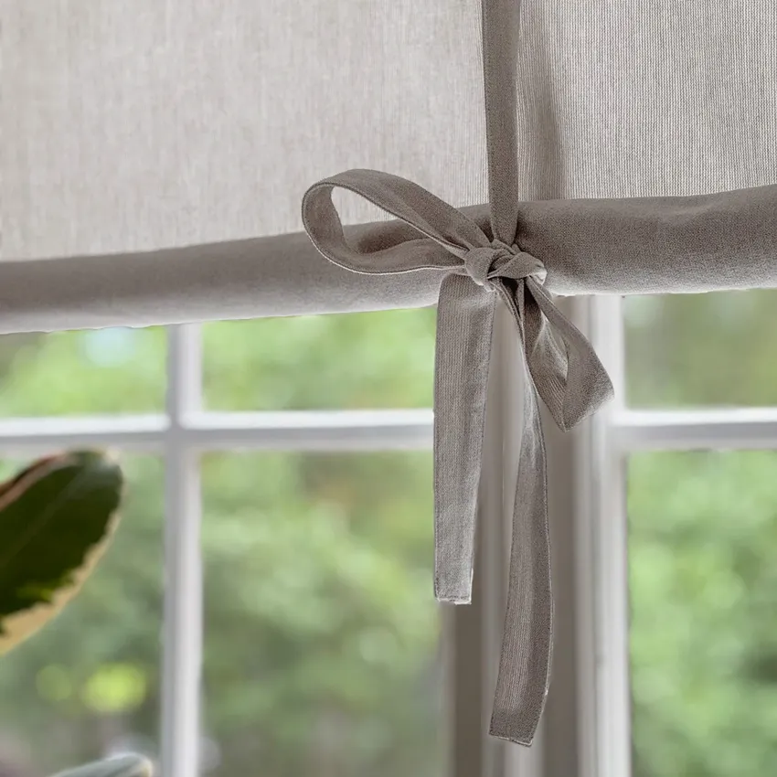 Recycled Tie-Up Roman Blind Elin, Linen/White