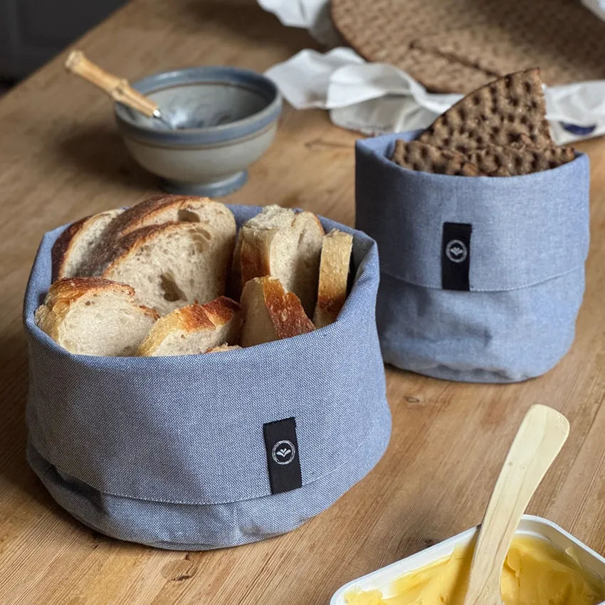 Recycled Basket Elin, Grey Blue/White