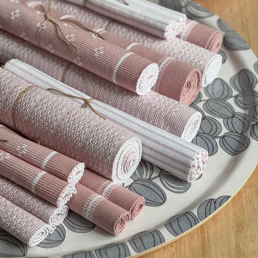 Recycled Table Runners Ines, Light Pink/White