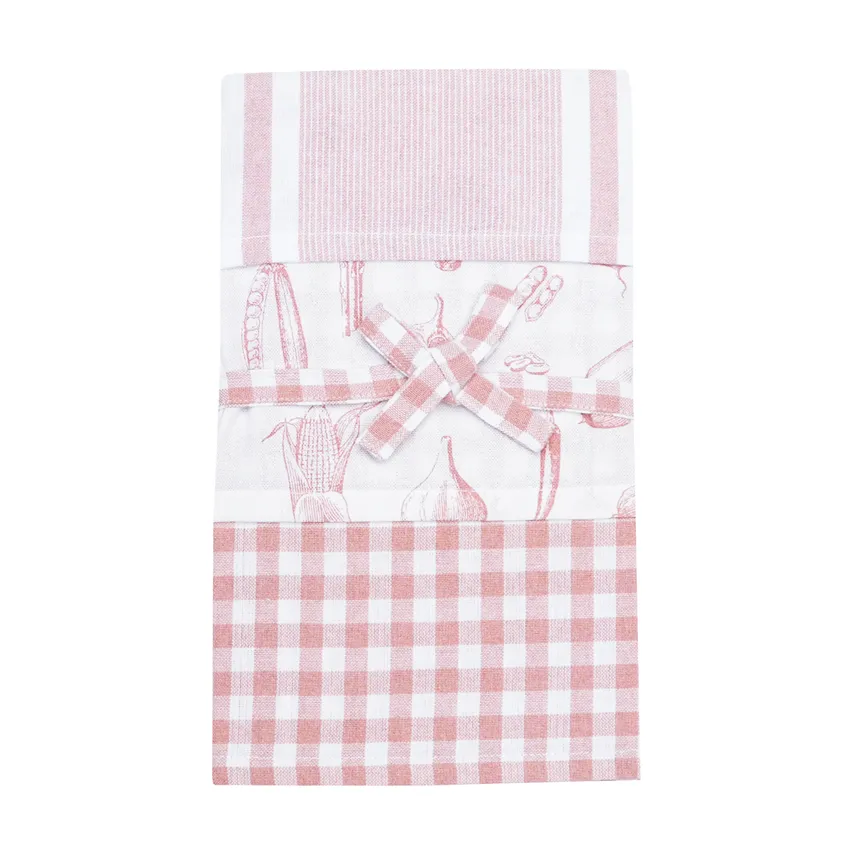 Recycled Kitchen Towel Linnea, 3-pack, Light Pink/White