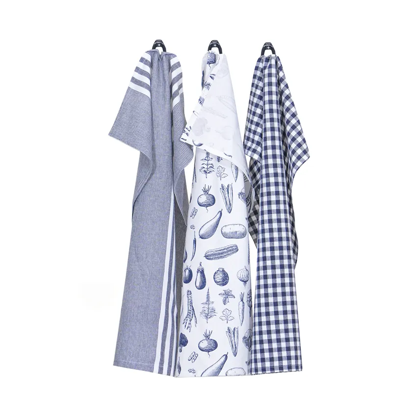 Recycled Kitchen Towel Linnea, 3-pack, Navy Blue/White