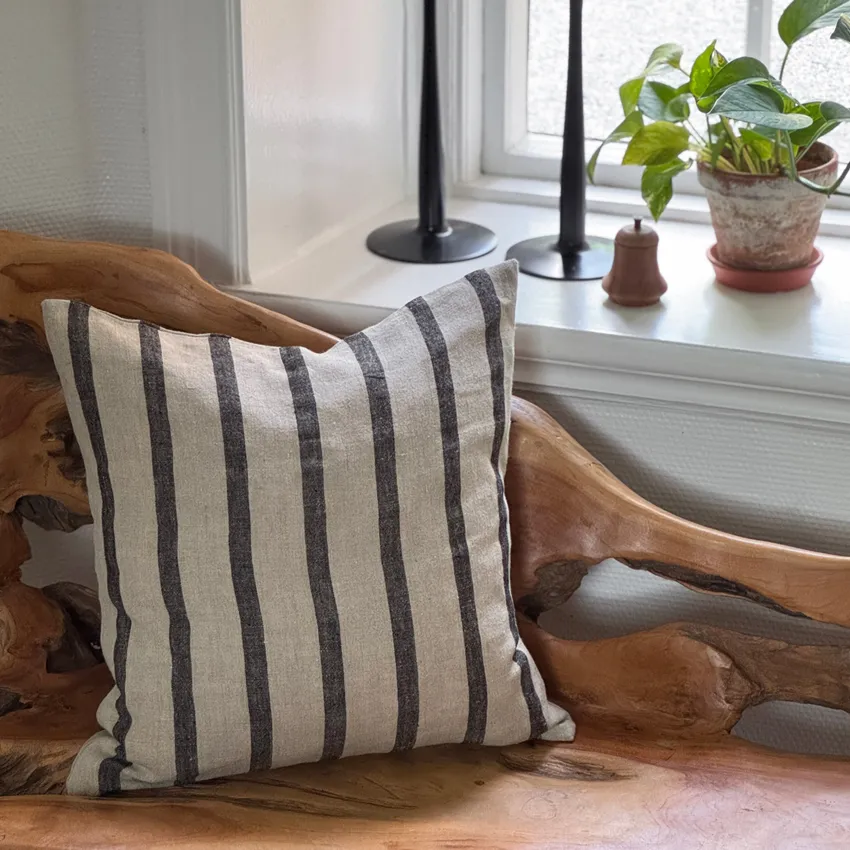 Cushion Covers Leo, Linen with black stripes
