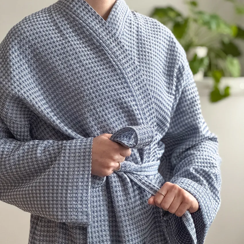Recycled Bathrobe Wilma, Grey Blue/White