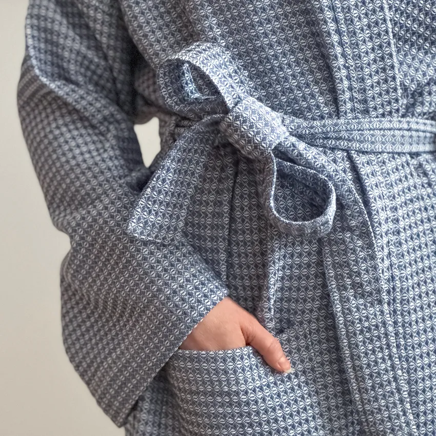 Recycled Bathrobe Wilma, Grey Blue/White