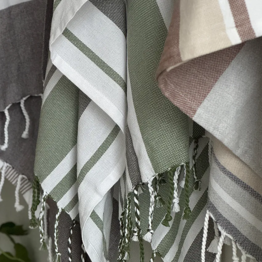 Recycled Hamam Towels Le Havré, White/Green