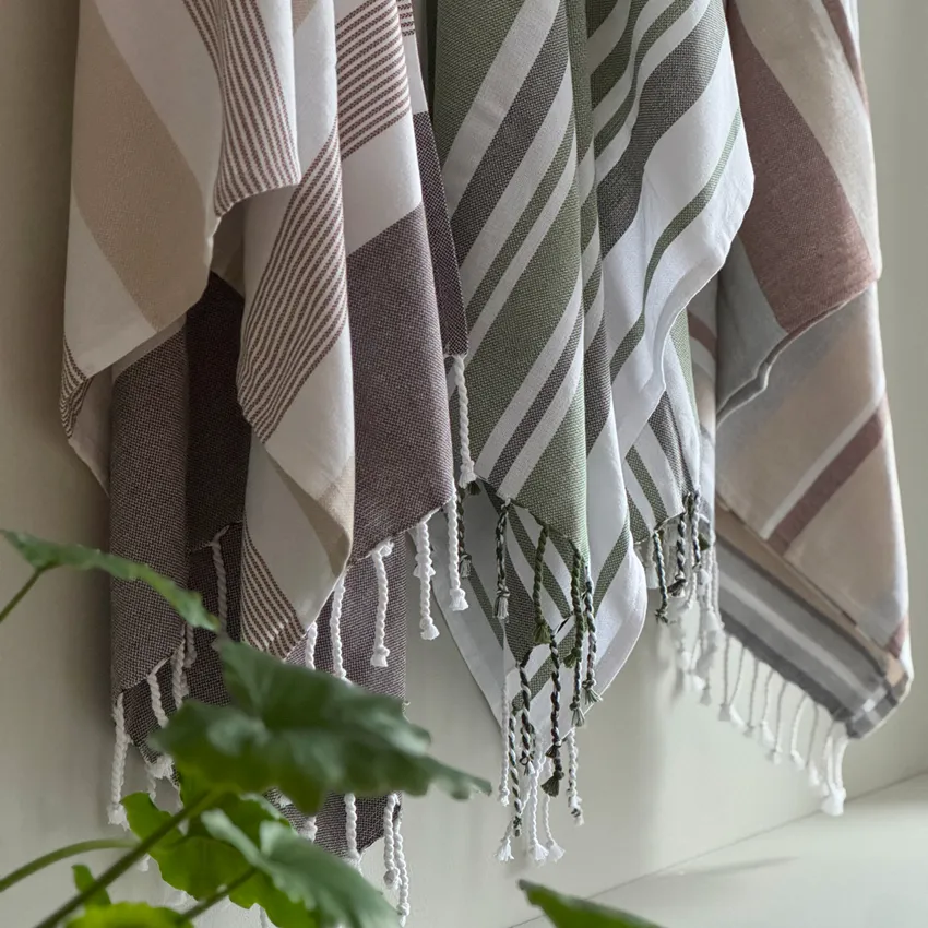 Recycled Hamam Towels Le Havré, White/Green