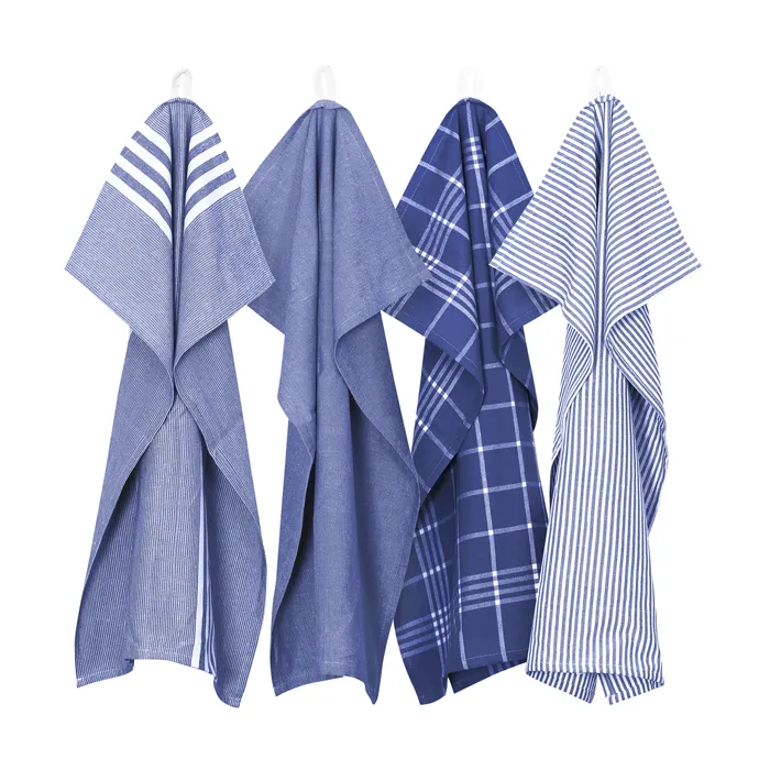 Recycled Kitchen Towel Recycling, 4-Assorted, Blue/White