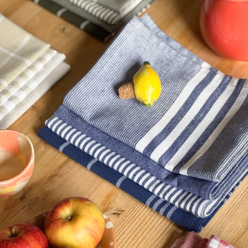 Recycled Kitchen Towel Recycling, 4-Assorted, Blue/White