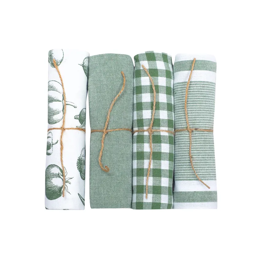 Recycled Kitchen Towel Recycling Linnea, 4-Assorted, White/Green
