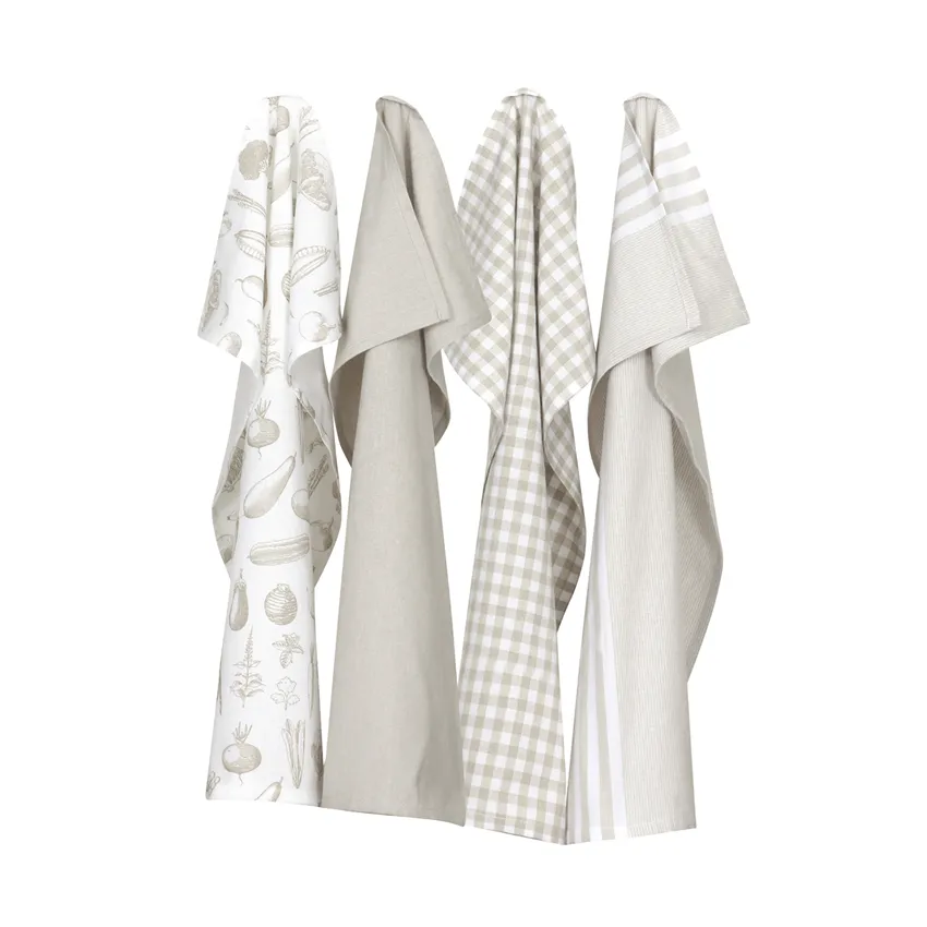 Recycled Kitchen Towel Recycling Linnea, 4-Assorted, White/Linen