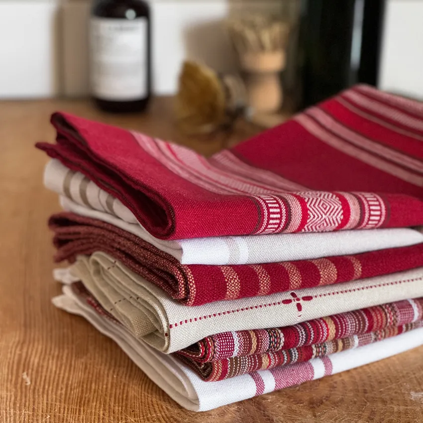 Recycled Kitchen Towel Goa, 2-Assorted, Dark Red Multi