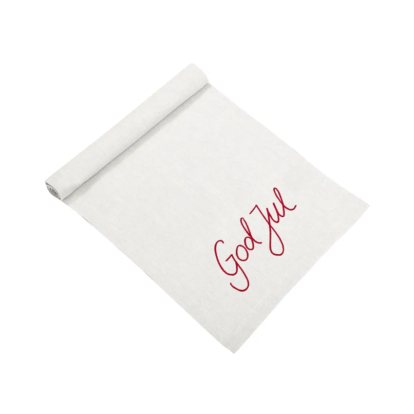 Recycled Table Runners God Jul, Linen/Dark Red