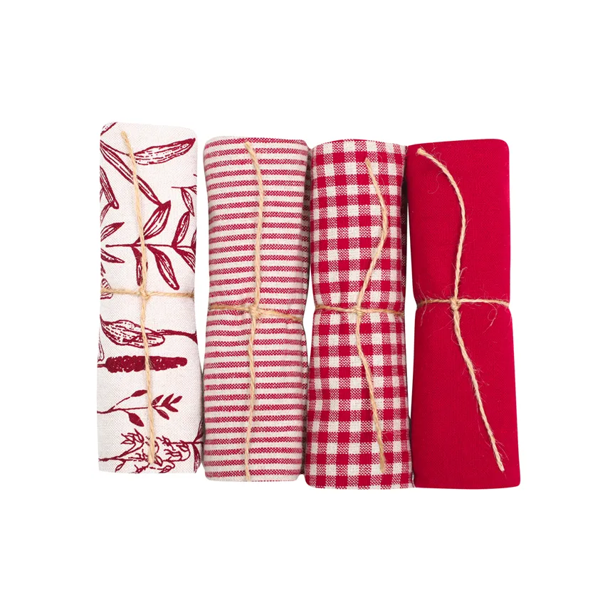 Recycled Kitchen Towel Recycling Linnea, 4-Assorted, Red/Linen