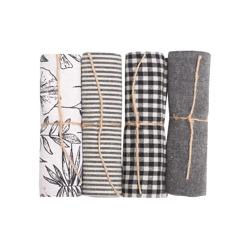 Recycled Kitchen Towel Recycling Linnea, 4-Assorted, Black/Linen
