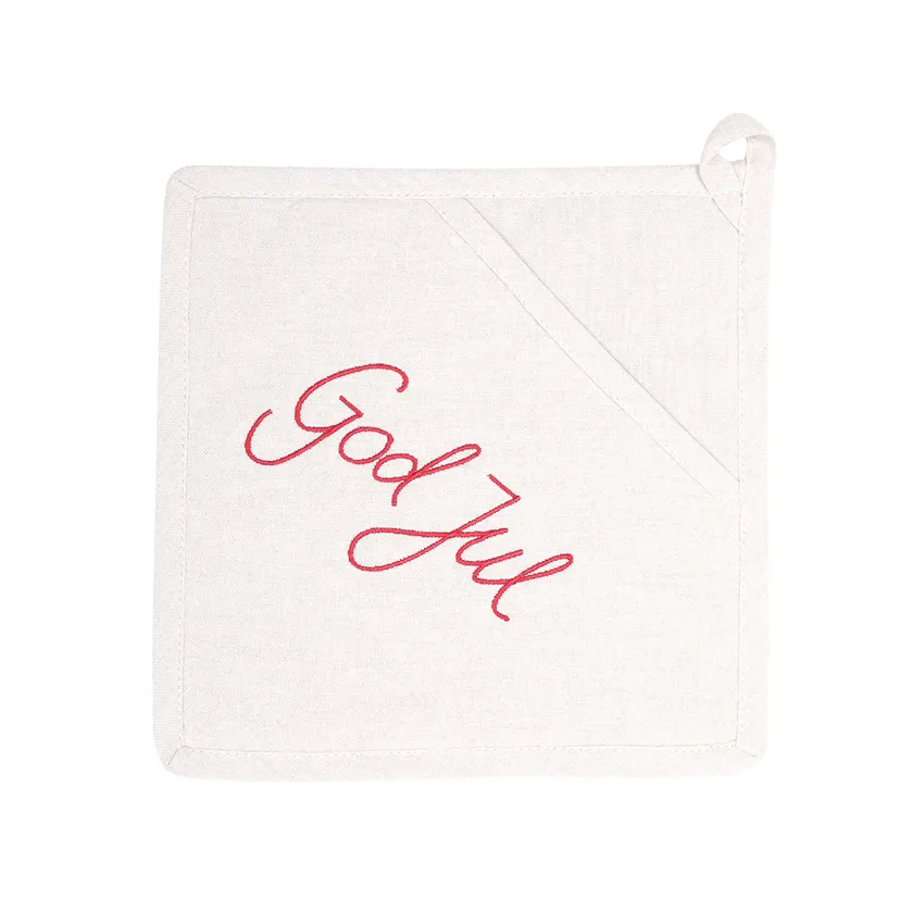 Recycled Pot Holder God Jul, Linen/Dark Red