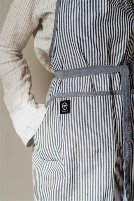 Recycled Apron Stina, Navy Blue/White