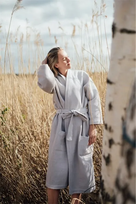 Organic Bathrobe Ekholmen, Sand/White