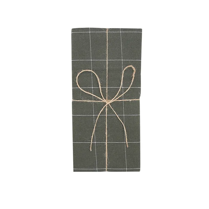 Recycled Curtain Valance Astrid, Olive Green/White