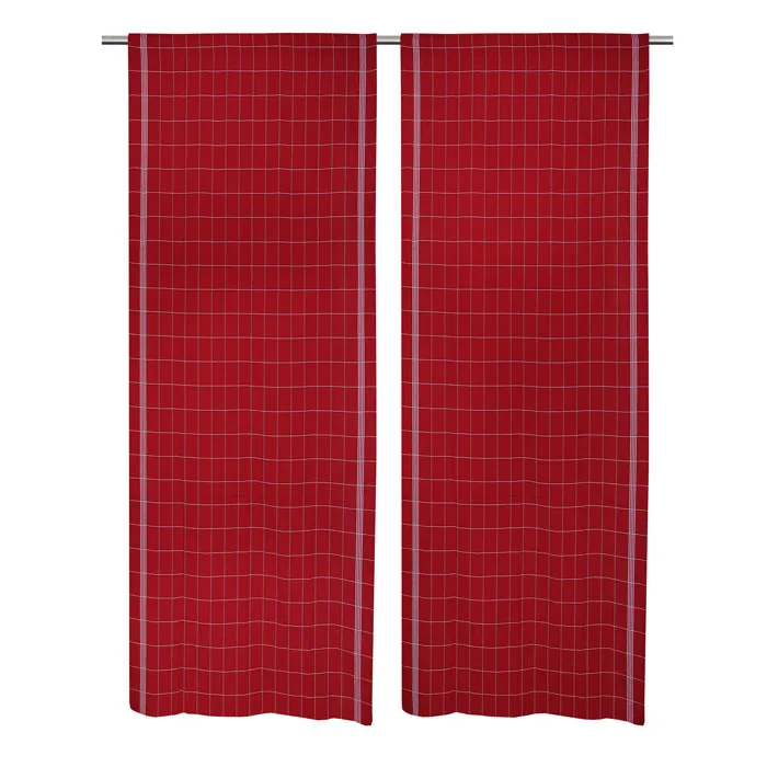 Recycled Curtain Panel 2-pack Astrid, Dark Red/White