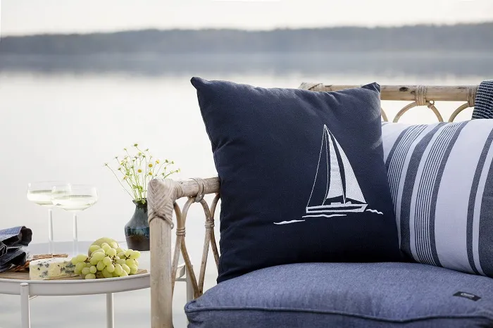 Recycled Cushion Cover Segelbåt, Navy Blue