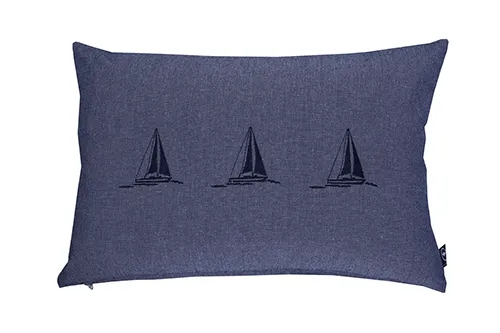 Recycled Cushion Cover Segelbåt, Navy Blue/White