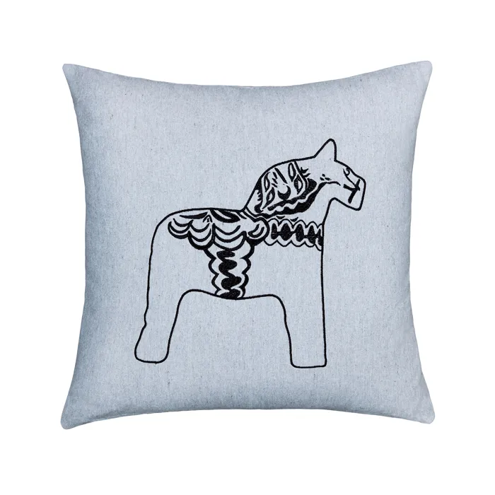 Recycled Cushion Cover Sjurberg, Black Embroidery, Grey/White
