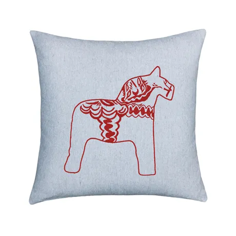 Recycled Cushion Cover Sjurberg, Red Embroidery, Grey/White/Red