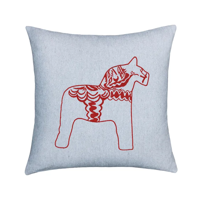 Recycled Cushion Cover Sjurberg, Red Embroidery, Grey/White/Red