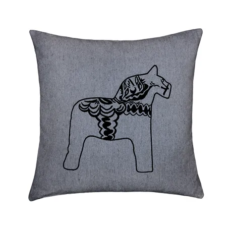 Recycled Cushion Cover Sjurberg, Black Embroidery, Dark Grey/Grey
