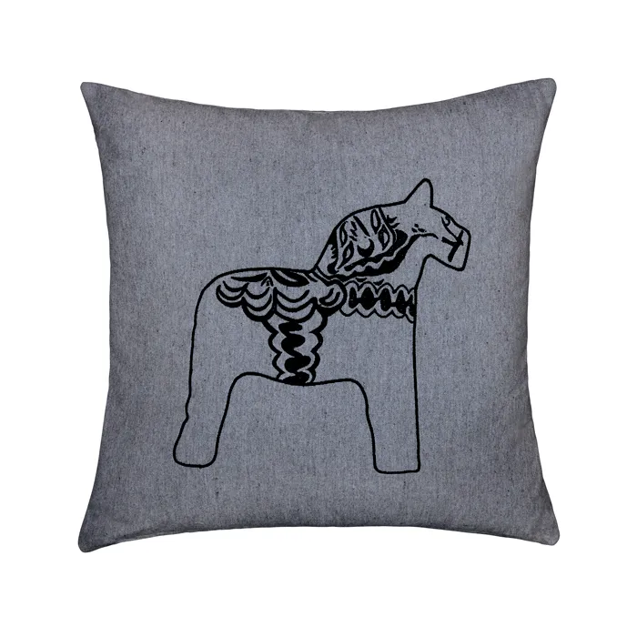 Recycled Cushion Cover Sjurberg, Black Embroidery, Dark Grey/Grey