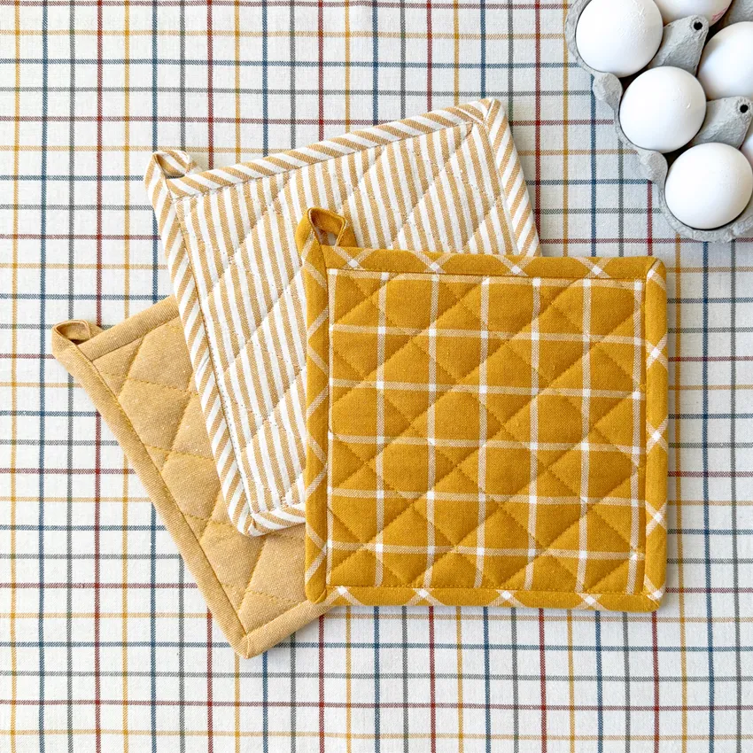 Recycled Pot Holder Recycling, 3-Assorted, Yellow/Beige