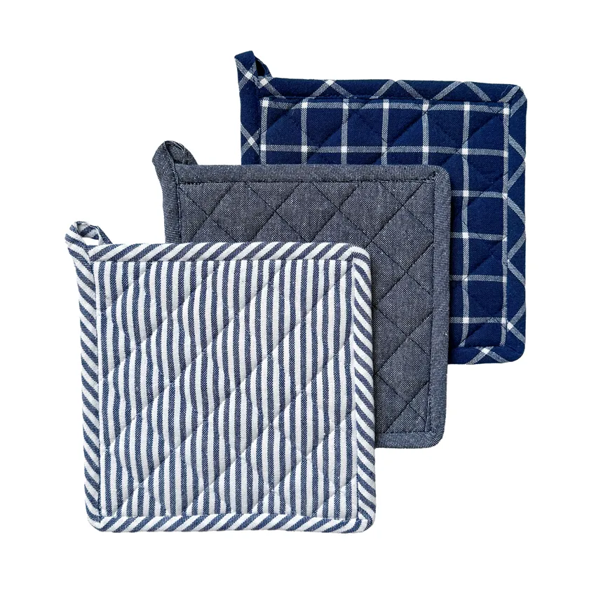 Recycled Pot Holder Recycling, 3-Assorted, Blue/White