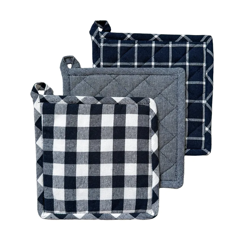 Recycled Pot Holder Recycling, 3-Assorted, Navy Blue/White