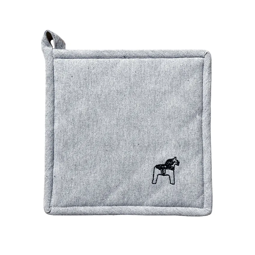 Recycled Pot Holder Sjurberg, Black Embroidery, Grey/White