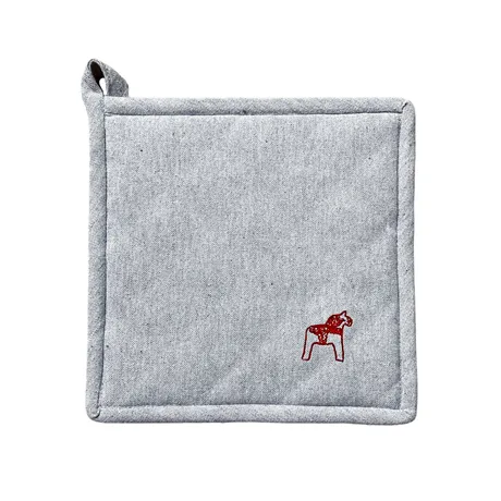 Recycled Pot Holder Sjurberg, Red Embroidery, Grey/White/Red