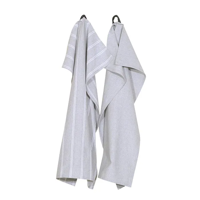 Recycled Tea Towel 2-pack Agda, Light Grey/White