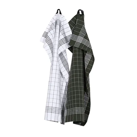 Recycled Tea Towel 2-pack Astrid, Olive Green/White