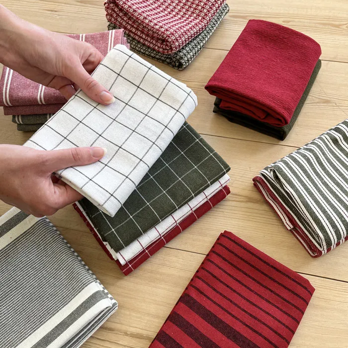 Recycled Tea Towel 2-pack Astrid, Olive Green/White