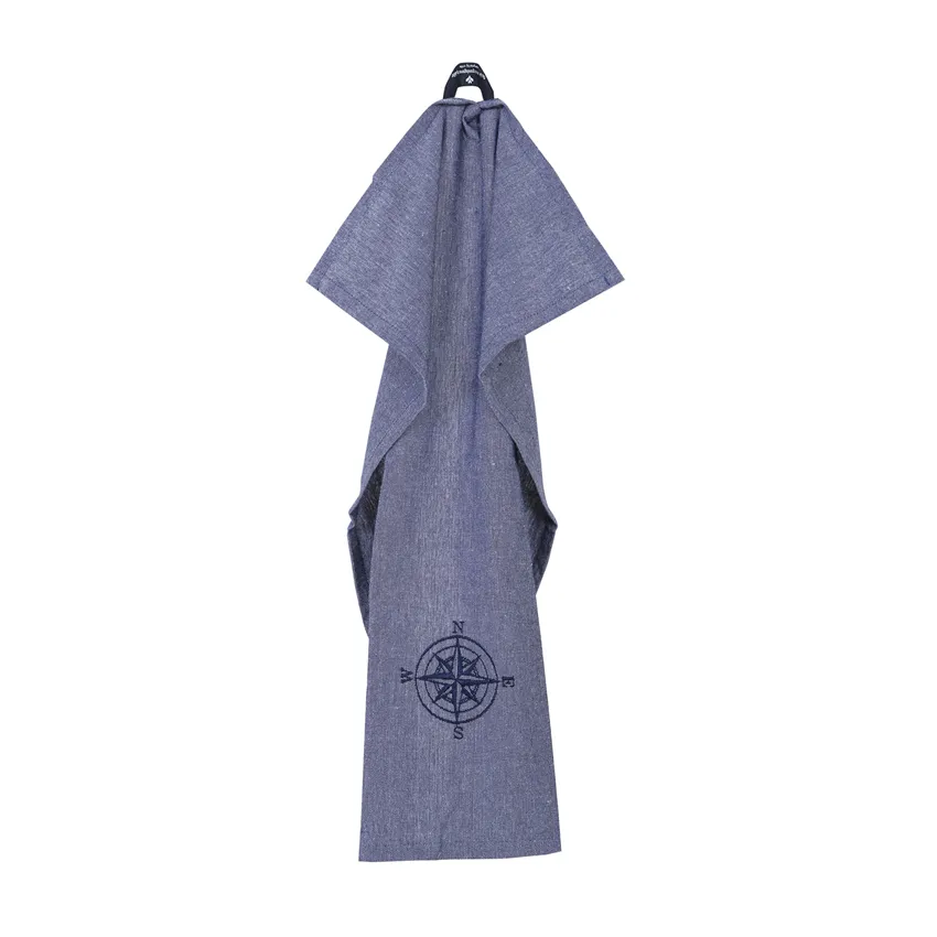 Recycled Tea Towel Kompass, Navy Blue/White