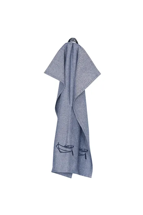 Recycled Tea Towel Roddbåt, Navy Blue/White