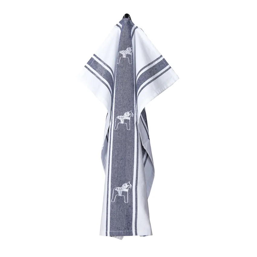 Recycled Tea Towel Gärdebyn, Navy Blue/White