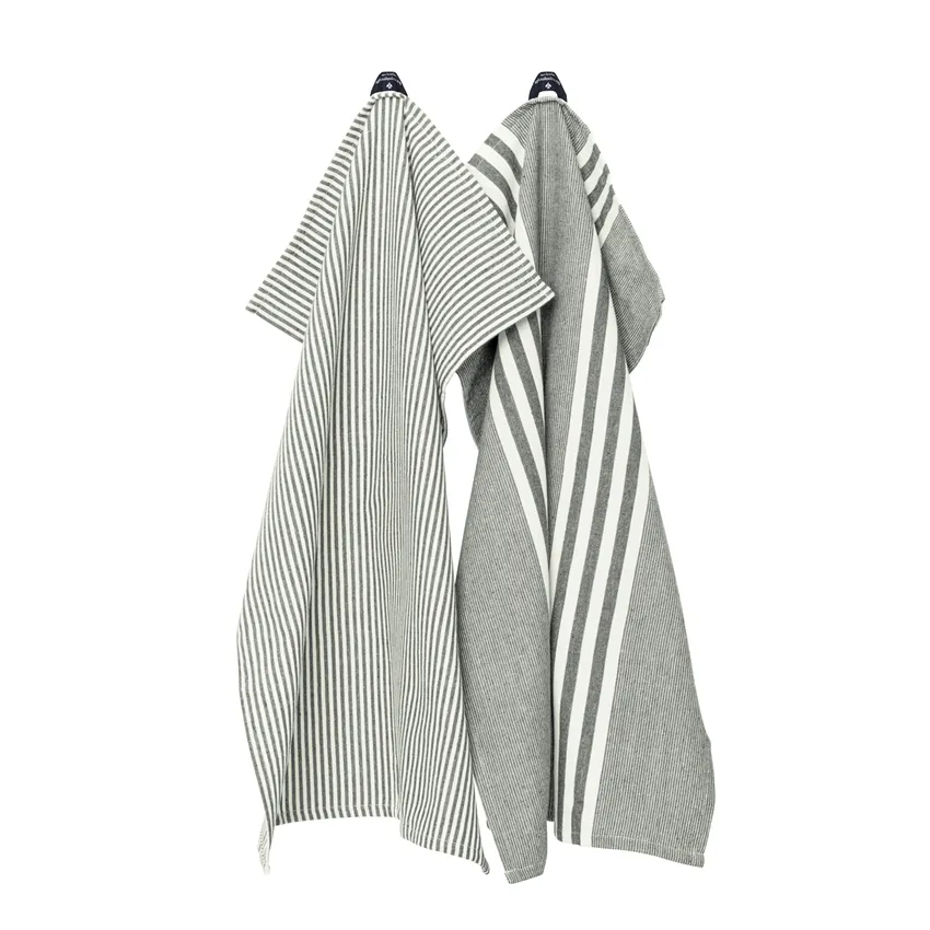 Recycled Tea Towel 2-pack Ronja and Robin, Olive Green/Beige