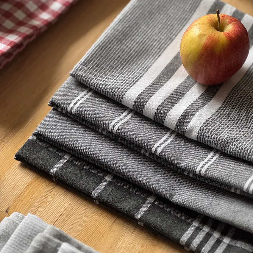 Recycled Tea Towel Recycling, 4-assorted, Dark Grey/White