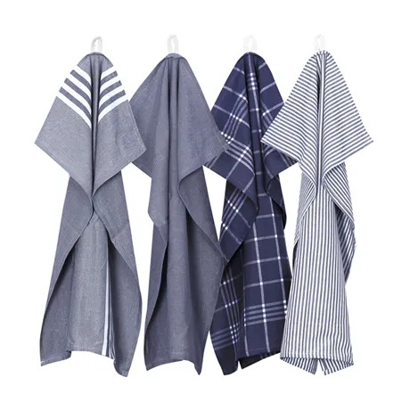 Recycled Tea Towel Recycling, 4-assorted, Navy Blue/White