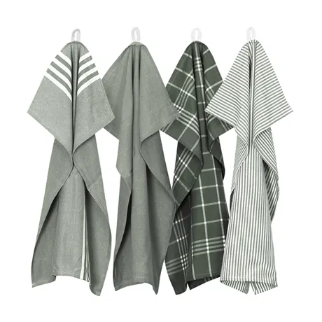Recycled Tea Towel Recycling, 4-assorted, Olive Green/Beige