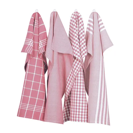Recycled Tea Towel Recycling, 4-assorted, Pink/White