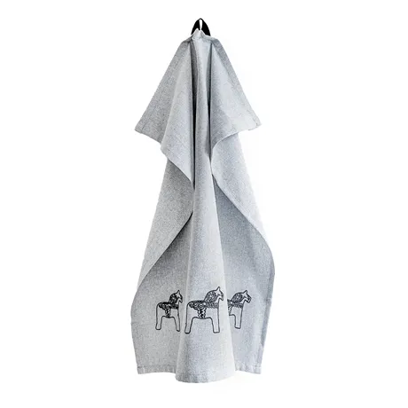 Recycled Tea Towel Sjurberg, Black Embroidery, Grey/White