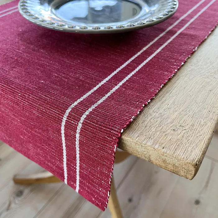 Recycled Table Runner Rune, Dark Red/Beige