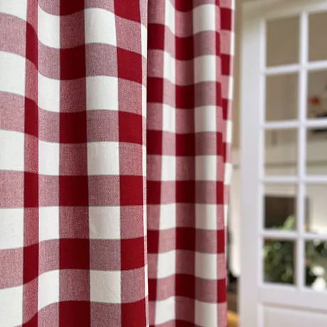 Recycled Curtain Panel 2-pack Ted, Dark Red/Beige